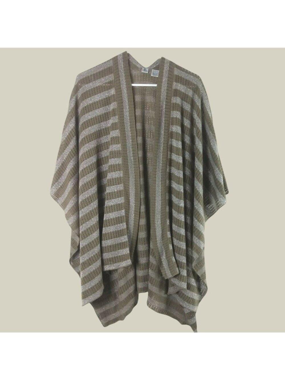 Chicos Metallic Striped Ruana Wrap Womens OS Brown Evening Travel Layer
